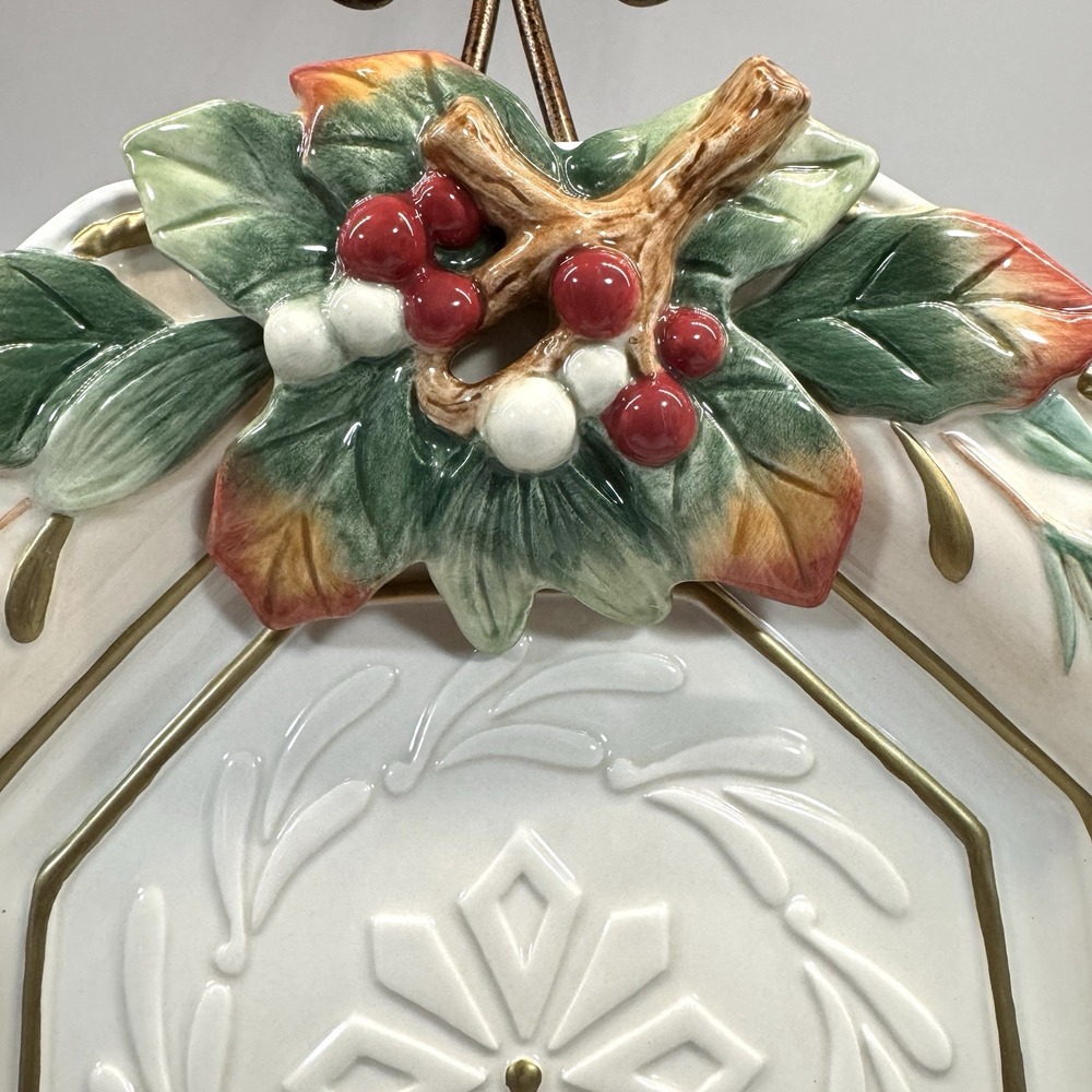 Fitz and Floyd Classics Christmas Winter Wonderland Octagonal Canape Plate Boxed - Picture 5 of 8